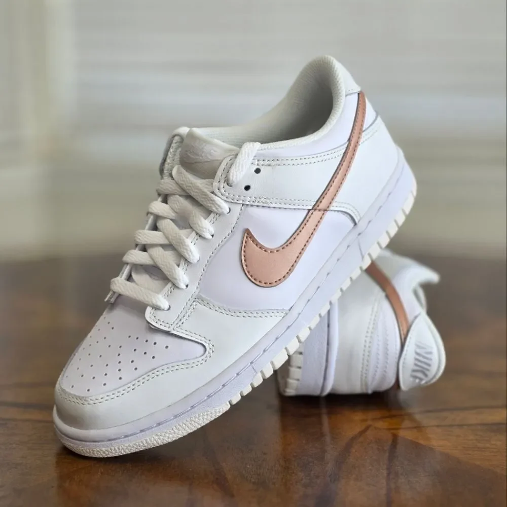 Nike Dunk Low White Pink Metallic Bronze Women's Shoe's Size 8.5 New DH9765-100